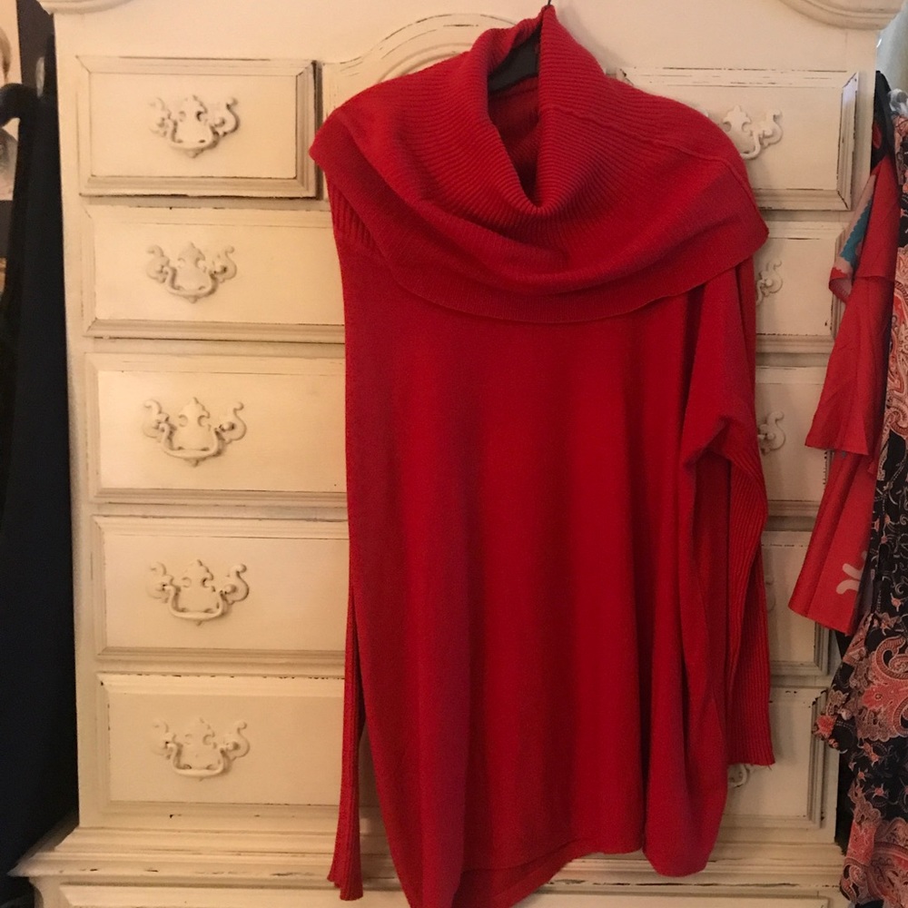 Red cowl neck sweater